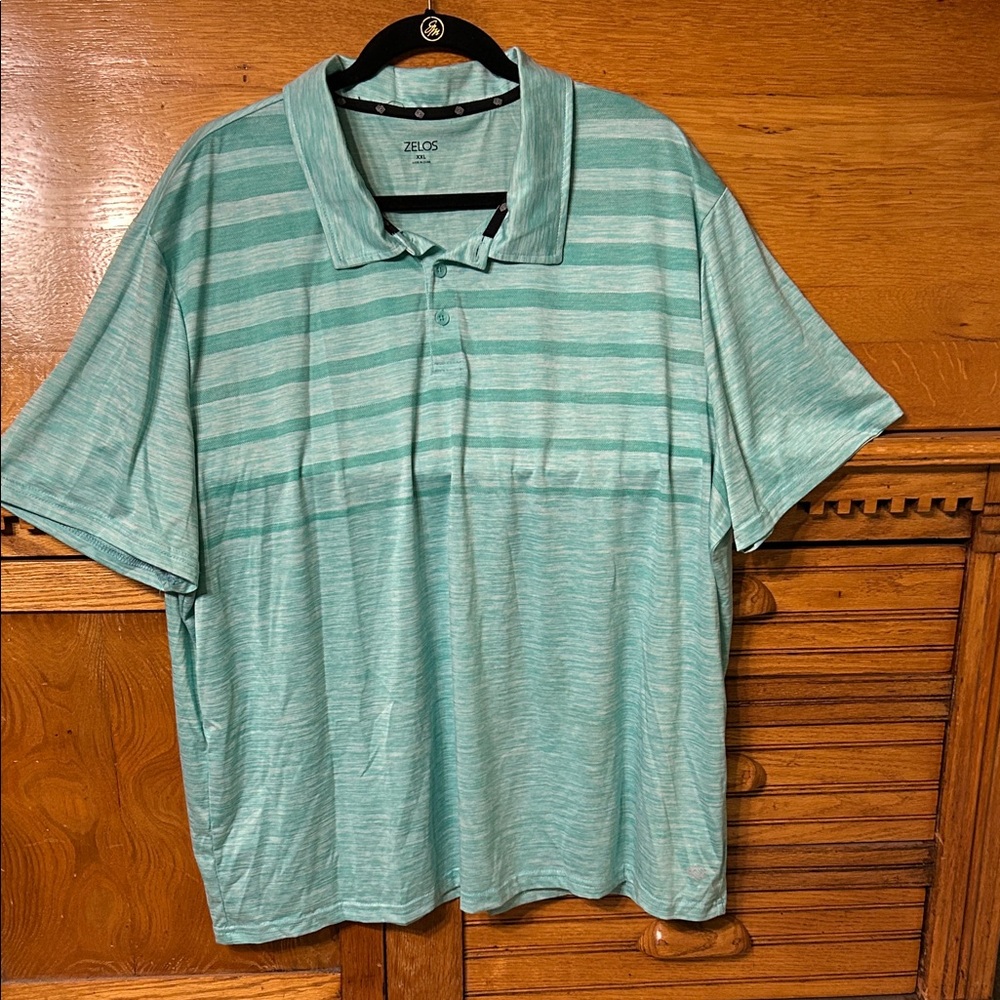Zelos Men's Short Sleeve Mint Green Striped Polo Golf Shirt Sporty Casual